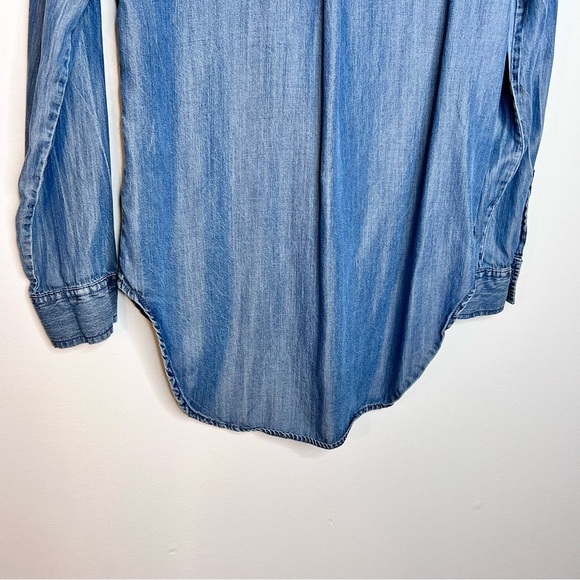 A.N.A. Womens Lyocell Chambray Popover Top Small Lace Up Dolphin Hem Popover - Picture 6 of 11